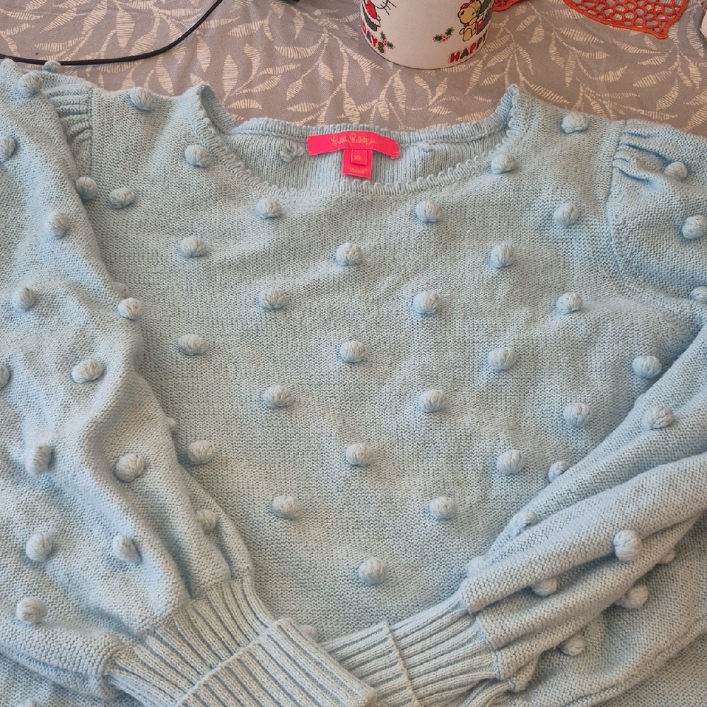 Lilly Pulitzer Light Blue Pom-Pom Sweater